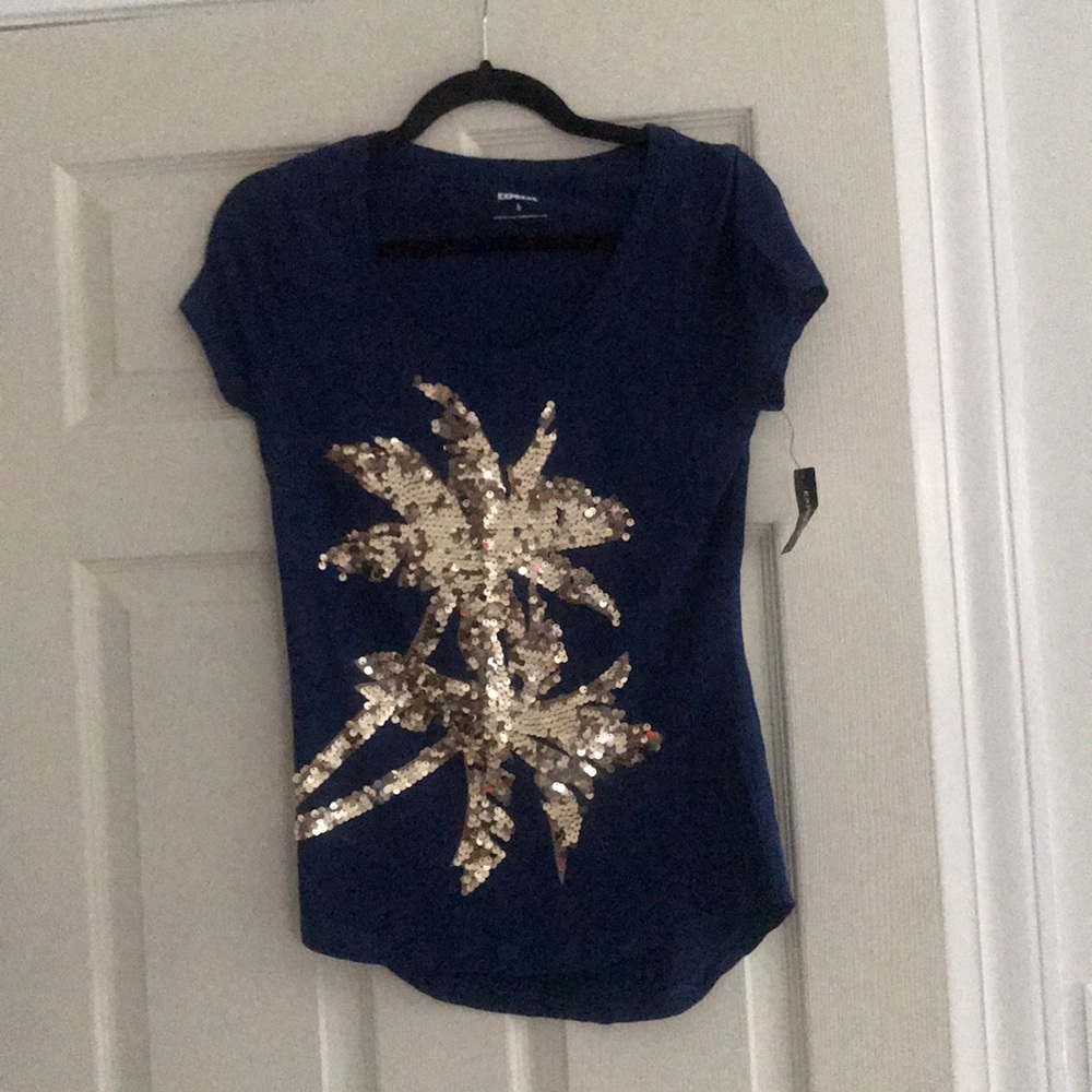 Express Sequin palm navy shirt